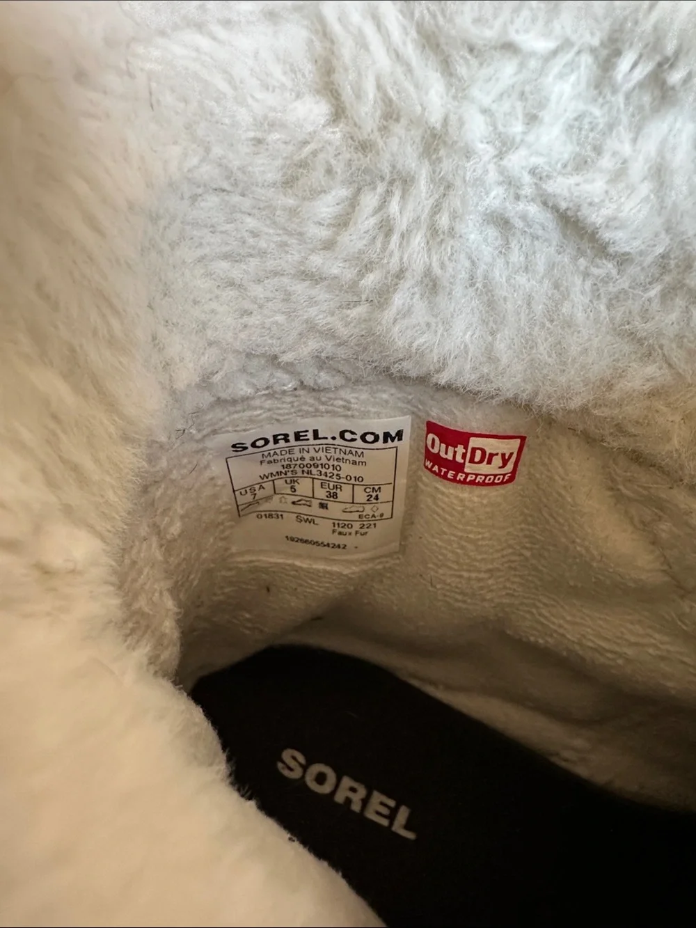 Sorel Black Waterproof Suede Winter Boot with White Faux Fur Collar